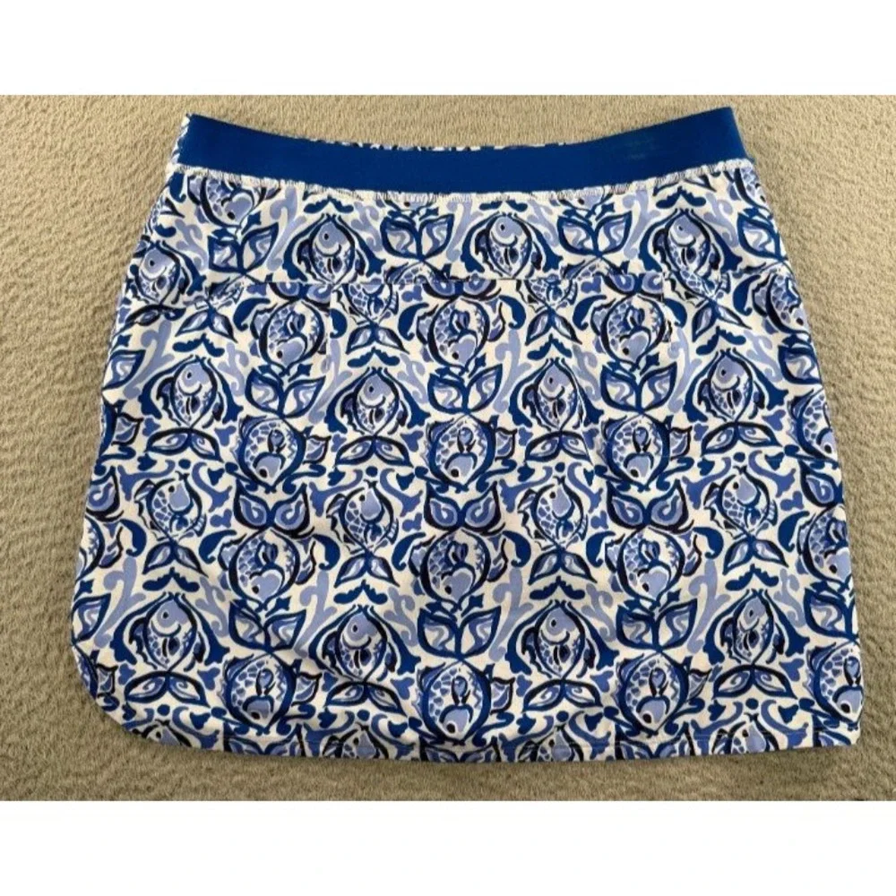 RLX Ralph Lauren Golf Skort Womens Medium Blue Fish Print Skirt Athletic Tennis
